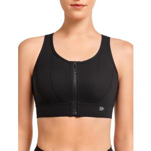 Yvette Front Closure Sports Bras for Women High Support Large Bust Supportive Sports Bra High Impact for Running (X-Large, Black)