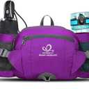 WATERFLY Fanny Pack Waist Bag: Fannie Pack 2 Water Bottle Holders Lumbar Belt Hiking Walking Running Jogging Camping Large Woman Man (Bottle Not Included) (Purple)