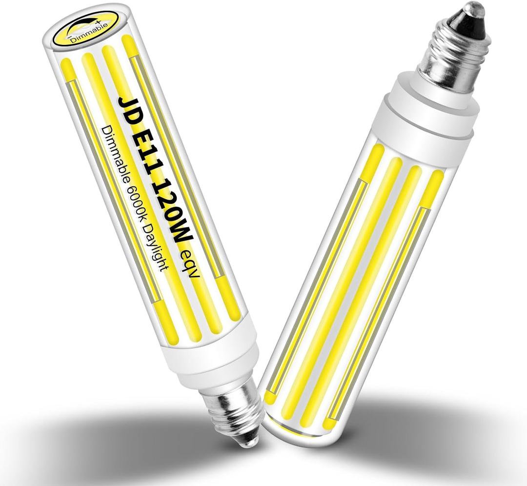 Updated Dimmable JDE11 120V 100W 120W Halogen Mini Candelabra Bulb Equivalent,T4 COB E11 Led Bulbs Dimmable,Daylight White 6000K,12W 1300LM JDE11 Ceiling Fan Light Bulbs,2 Packs