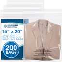 Spartan Industrial - 16" X 20" (200 Count) Self-Seal Clear Poly Bags With Suffocation Warning for Packaging, Blankets, Clothing - Permanent Adhesive