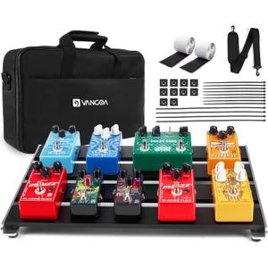 Vangoa Guitar Pedal Board Aluminum Alloy 2.8lb Effect Pedalboard Rock Board 18" x 12" with Carry Bag, Heavy Duty (Black - Gray with Premium Bag)