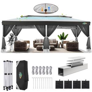 COBIZI 10x10 Pop up Gazebo, One-Push Setup Canopy Tent with Mosquito Netting & Vented Roof Design, Upgrade Metal Easy up Canopy Carpa Outdoor Gazebos for Backyard Camping Deck Beach(White & Gray)