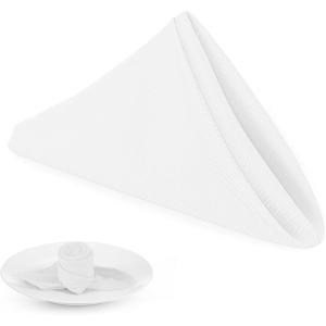 PLOYMONO White Heavy Duty Cloth Napkins - 17 x 17 Inch Solid Washable Polyester Dinner Napkins - Set of 8 Napkins with Hemmed Edges - Great for Weddings, Parties, Banquets Dinner & More