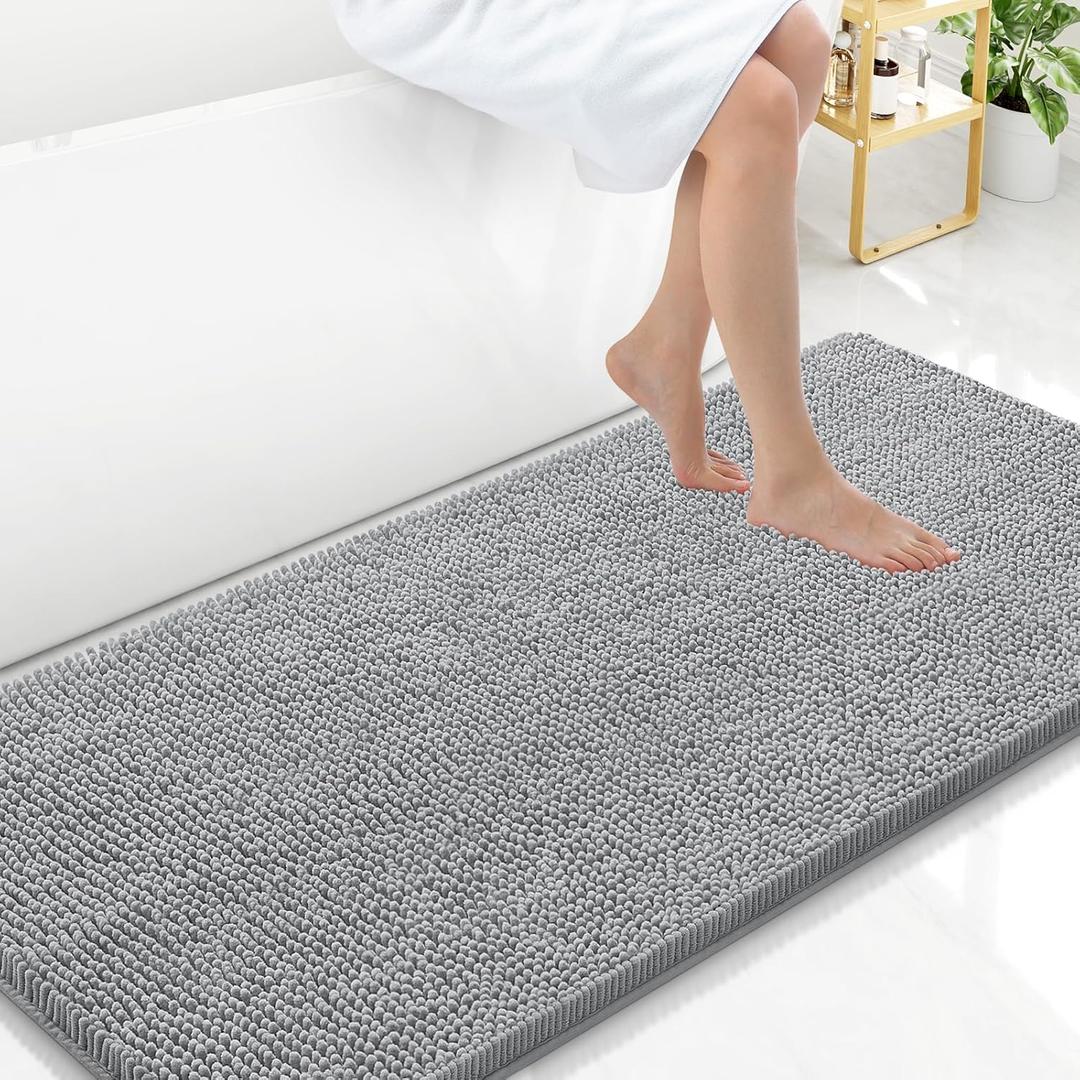 Arotive Bathroom Rugs 47x24, Extra Soft Absorbent Shaggy Chenille Bath Rugs, Machine Washable Rubber Backing Non-Slip Bath Mats for Bathroom Floor Tub and Shower, Home Decor Accessories,Light Grey