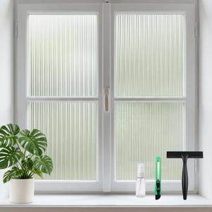 Deep Dream Reeded Glass Window Privacy Film, Frosted Glass Film, Removable 3D Decorative Decals Non Adhesive, Anti-Glare Static Cling Vinyl for Bathroom Living Room, 17.5" x 78.7"