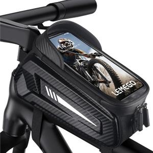 LEMEGO Bike Bag, EVA Waterproof Bike Frame Bag Bike Phone Mount with Rain Cover, Bike Phone Holder Bike Accessories Compatible Phones Under 7”