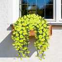 Artificial Hanging Flowers for Outdoors, 4 PCS 600 Blooms UV Resistant Morning Glory Faux Silk Vines, No-Odor Realistic Fake Plants for Garden Planter Porch Patio Decoration, Yellow