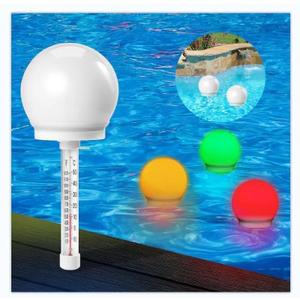 Pool Thermometer Floating Easy Read, LED Colored Solar Thermometer Floating,Suitable for Swimming Pool/Hot Tub/Hot Spring/Aquarium (1pc)