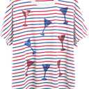 MNLYBABY 4th of July Shirt Women Sequins Wine Glass Shirts American Patriotic Graphic Tee Stripe USA Independence Day Top XL