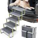 Veehoo Dog Stairs for Car, Aluminum Folding Dog Steps for Cars Truck and SUV, Portable Dog Car Ramp for Large Dogs with Non-Slip Surface, Supports Up to 200 Lb, 5 Steps (Grey- 5 Steps)