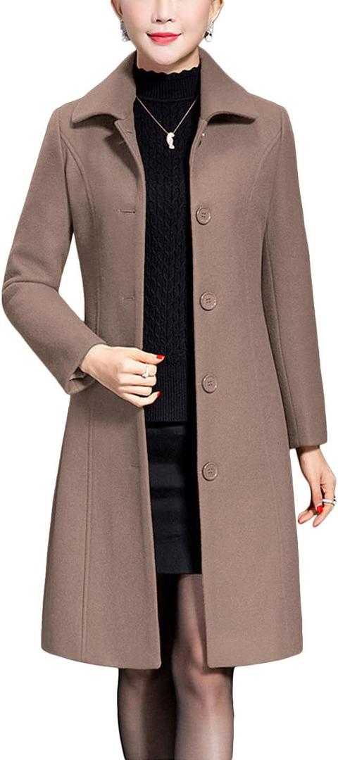 Women's Wool Trench Coat Winter Long Thick Overcoat Walker Coats (Medium, Camel)