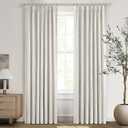 Blackout Curtains 95 Inches Long Custom Rustic Curtain for Living/Dining Room Darkening Linen Curtains & Drapes Weather Burg Thermal Insulated Cabin Back Tab/Hook Track Off White Pinch Pleated 2Panels (Birch)