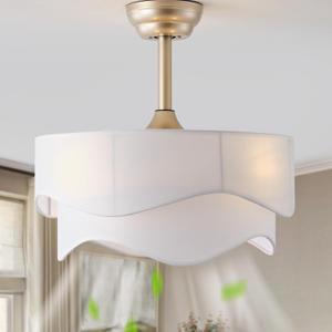 20" Boho Fandelier Ceiling Fans with Lights, Gold Fandelier Ceiling Fans with Light Remote Control, Fabric 6 Speeds Reversible for Bedroom, Living Room, Nursery, Kitchen (White), Small