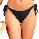 Tempt Me Women Side Tie Bikini Bottoms - String Swim Bottoms Low Rise Bathing Suit Bottoms Cheeky Coverage Swimwear 2025 (Medium, Black)