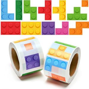 1000Pcs Block Stickers for Kids, 2 Roll Assorted Bricks Paper Self Adhesive Decal Peel and Stick Removable Toy Brick Lover Gift Birthday Party Supplies Bulk Decor Game