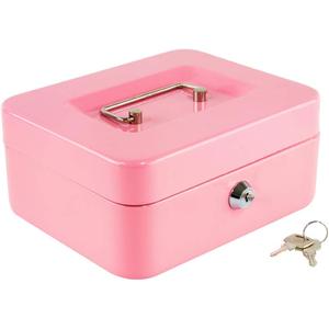 Kyodoled Medium Cash Box with Money Tray,Small Safe Lock Box with Key, Drawer,7.87"x 6.30"x 3.54" Pink