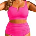 Women Plus Size High Waisted Bikini - Ribbed Two Piece Swimsuit Tummy Control Bathing Suit V-Wired 2025 Swimwear 18 plus