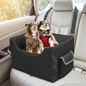 INFANZIA Dog Booster Car Seat for Small Medium Dogs, Elevated Pet Car Seats with Safety Leash for Pets Under 45Lbs, Washable Lookout Puppy Travel Seat with Storage Pockets (Medium, Black)