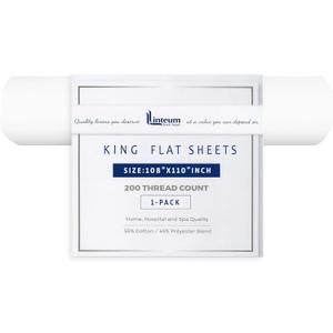 Linteum Textile Percale Flat Bed Sheets - 1 Pack, 108x110 Inches - King White Cotton Blended Top Sheet 200 Thread Count, Shrinkage & Fade Resistant - Ideal for Hotel, Motel & Rental Properties