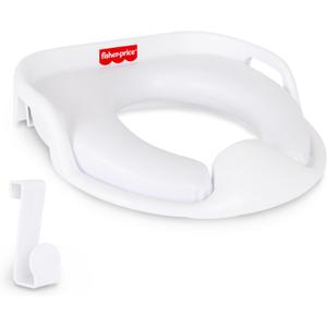 Fisher-Price Ready & Steady Potty Seat Deluxe Soft Padded Potty Ring with Handles, Splash Guard, and Storage Hook for Toddlers Potty Training, White