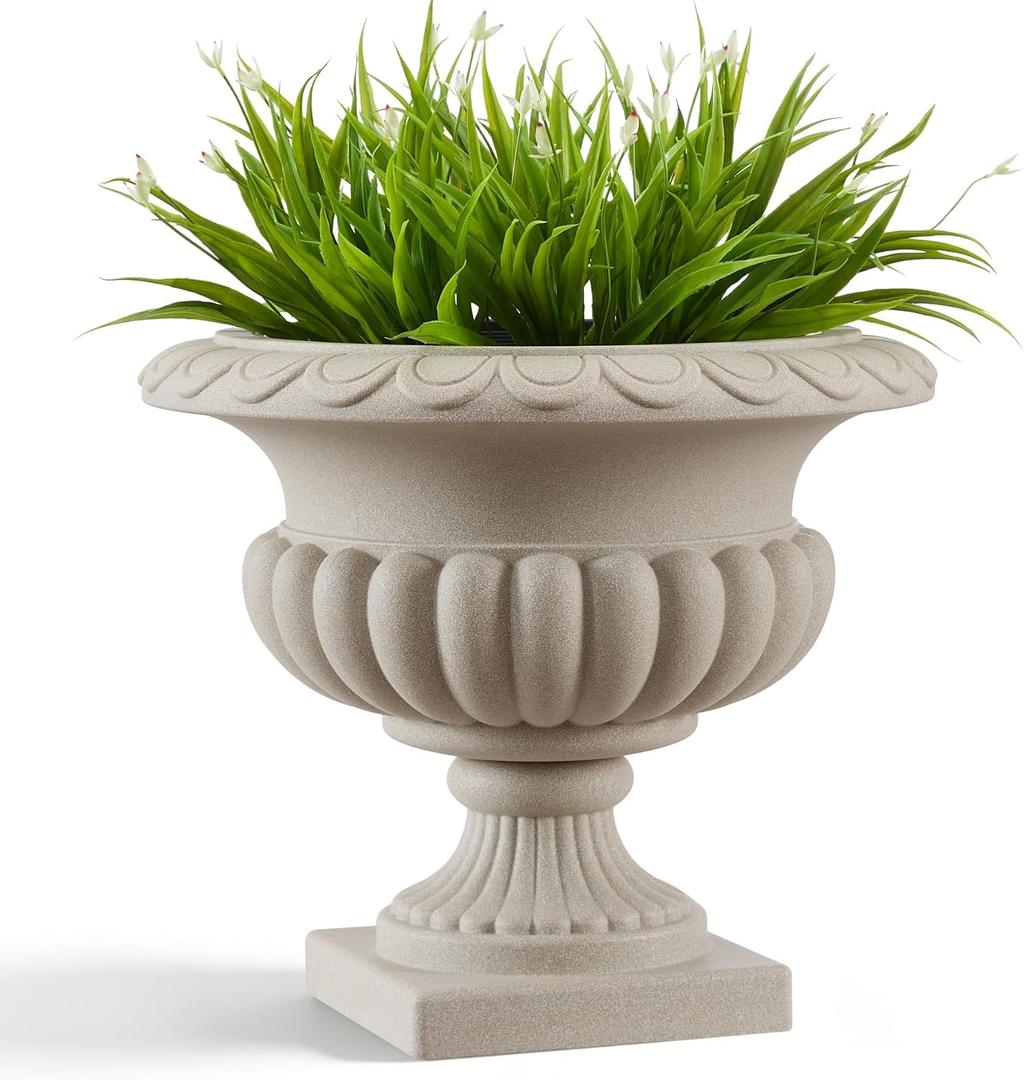 20" H Large Roman Urn Planter, Lightweight Weatherproof Plastic Flower Pot