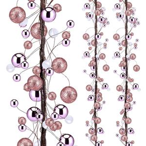 WILLBOND 9 ft Rose Gold Christmas Ball Garland Ball Ornaments Hanging Baubles Ornament for Xmas Christmas Tree Fireplace Wreath Indoor Outdoor Home Office Decoration