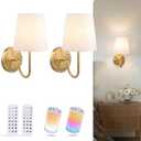 CLOUDY BAY 10000mAh Battery Operated Wall Sconces,Up to 100 Hours with Rechargeable RGB Dimmable Magnetic Bulb,Cordless Wall Lighting Fixtures with Remote for Bedroom,Soft Gold,2 Pack-12inch