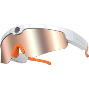 Sports Smart Camera Glasses Running Sunglasses for Men Women Bluetooth Audio Video Recording Smart Glasses Cycling Beach Volleyball Baseball SKI Sunglasses Eyeglasses with Camera (Gold White)