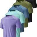 5 Pack Men’s Active Quick Dry Crew Neck T Shirts | Athletic Running Gym Workout Short Sleeve Tee Tops Bulk (L)