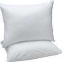 Amazon Basics Down Alternative Bed Pillows and Pillow Protector Case Set, Medium Density, Standard Size 26" x 20", Hypoallergenic, Microfiber, Washable, White, 2-Pack