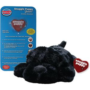Original Snuggle Puppy Toys for Small Breeds - Heartbeat Puppy for Dogs - Pet Anxiety Relief and Calming Aid - Comfort Dog Toys for Behavioral Training (Black)
