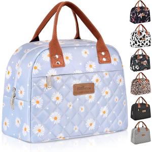 HOMESPON Insulated Lunch Bag for Women Men Adults Lunch Tote with Front Pocket Lunch Box Container Cooler Bag for Work Picnic (Blue Daisy)