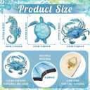 Tatuo 3 Pcs Summer Coastal Wall Decor Bathroom Beach Blue Wall Art Sea Turtle Surfboard Seahorse Starfish Seashell Conches Crabs Sea Life Decor for Bedroom Home (Ocean Style)