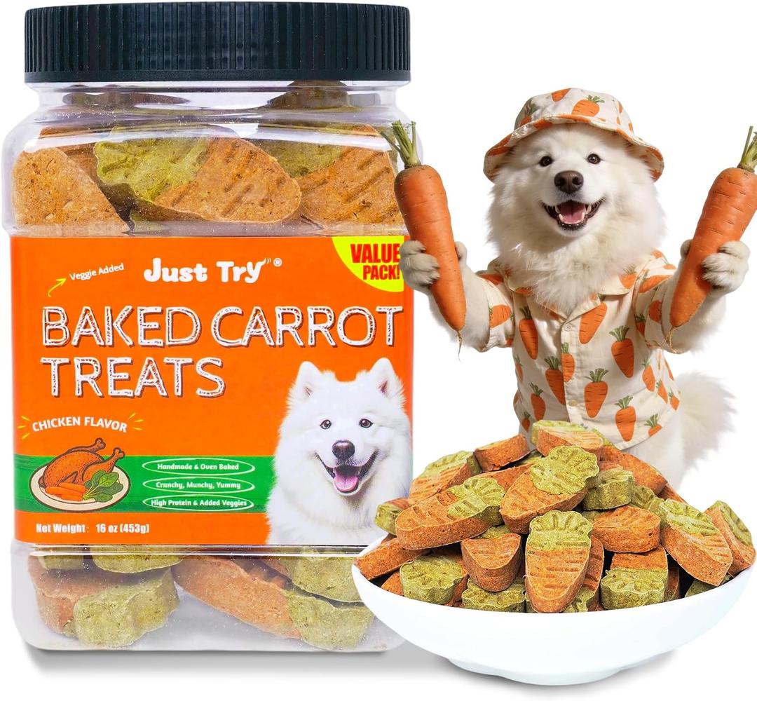 Just Try 16 OZ Baked Carrot Dog Treats Biscuits for Dogs High Dog Fiber Training Treats Healthy Dog Treats (EXP 06/11/27)
