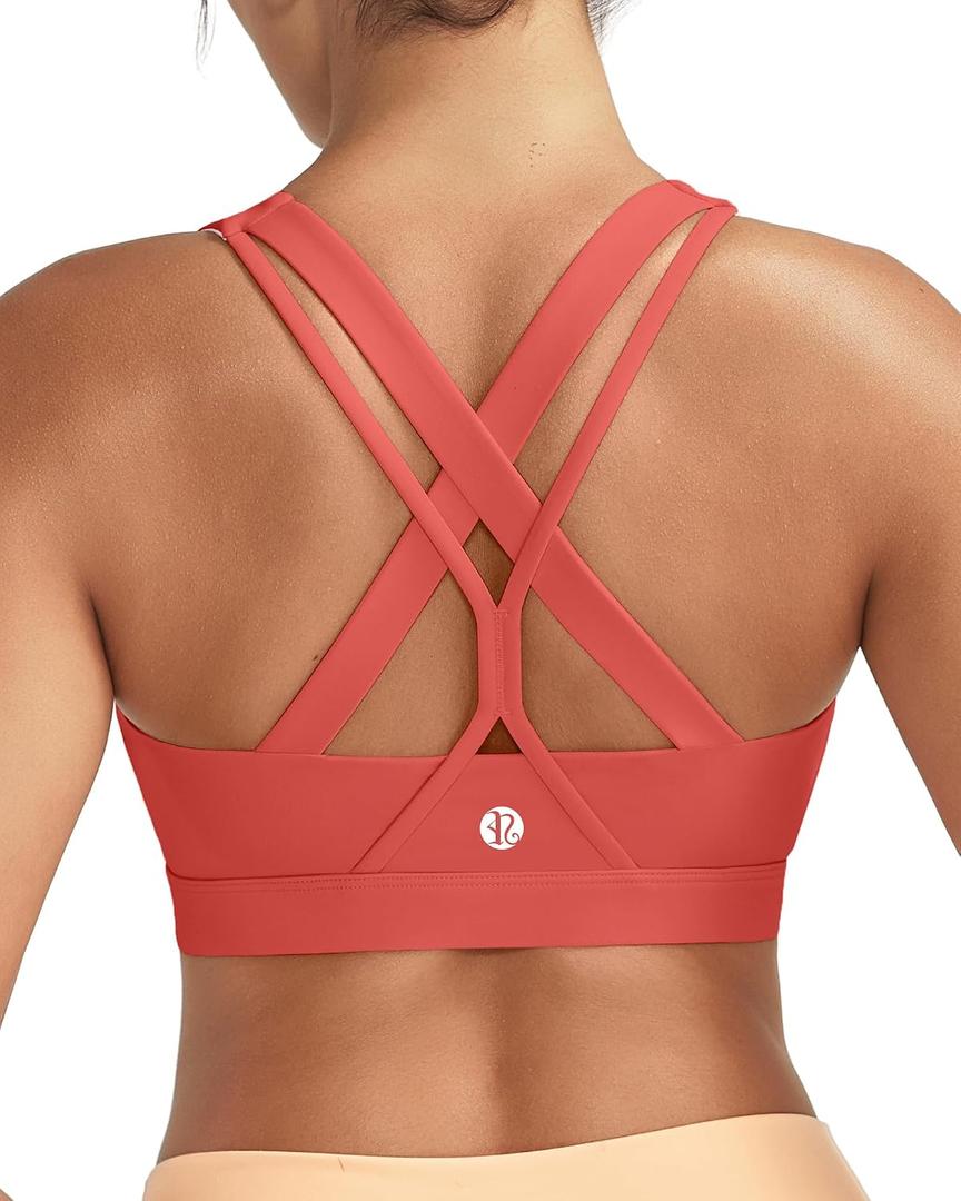 RUNNING GIRL Sports Bras for Women,Seamless Strappy Sports Bra High Support Crisscross Back with Removable Pads (Red, S)