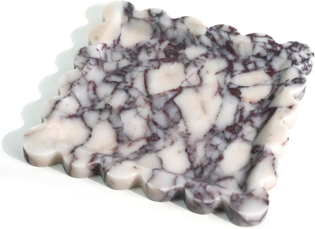 Natural Marble Vanity Tray - Luxury Scalloped Marble Storage Tray for Home Decor - Square (9.8 * 9.8) - Calacatta Viola
