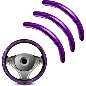 3pcs Universal Carbon Fiber Steering Wheel Cover - Anti-Slip & Segmented Design, Universal 99% Durable Steering Wheel Protector for Men and Women, Car Interior Accessory (Purple)
