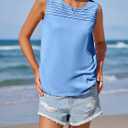 Imily Bela Womens Sleeveless Tank Tops Loose Fit Summer Flowy Dressy Casual Blouse Crewneck Pleated Front Beach Shirts (Blue, S)