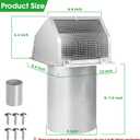6 Inch Wall Vent Cover,Exterior Wall Vent Hood with Screen and Damper Exhaust Dryer Vent Cover Outside,External Extractor Wall Exhaust Vent Cap for Range Hood Kitchen Outdoor Air Vent,Stainless Steel