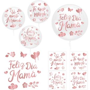 CNhoqc Mothers Day Bobo Balloons - 20Pcs Feliz Dia Mam Transparent Bobo Balloons 16Pcs Rose Gold Sticker Decals Set Moms Birthday Anniversary Home Party Decorations Supplies Bridal Shower Wedding