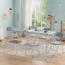 IDEALHOUSE 7 Piece Folding Kids Table and Chairs Set, Children Activity Table and Chairs Set for Dining Room, Daycare, Classrooms