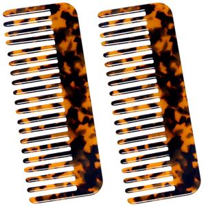 Fsmiling Wide Tooth Comb Large Detangling Comb Cellulose Detangler Comb for Women Thick Curly Wavy Wet Dry Hair 2 Pack,Tortoise shell