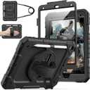 Cantis Case for iPad 9th/8th/7th Generation with Screen Protector, iPad 10.2 Case 2021/2020/2019 with 360 Degree Rotating Stand/Shoulder Strap/Pencil Holder, Black