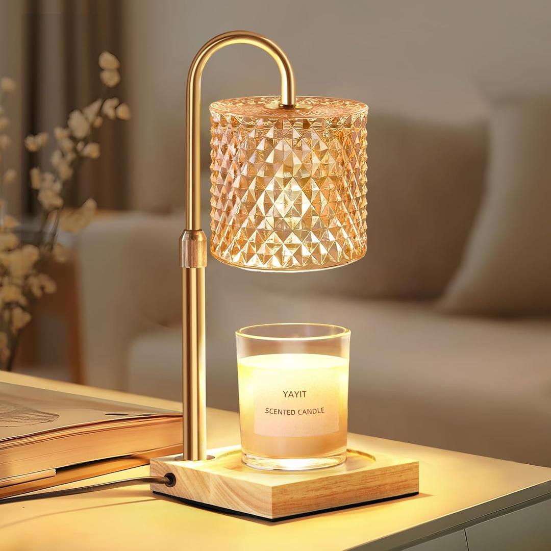 YAYIT Candle Warmer Lamp with Timer Dimmer Adjustable Height, Candle Warmer with 2 Bulbs for Jar Candles, Home Decor, for Women Birthday (Amber)