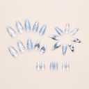 Medium Press on Nails Almond Shaped Fake Nails with Designs 3D Rhinestone Gel Glue on Nails Bow False Nails Pearl Acrylic Nails Sliver Lines Artificial Nails Glossy Stick on Nails for Women