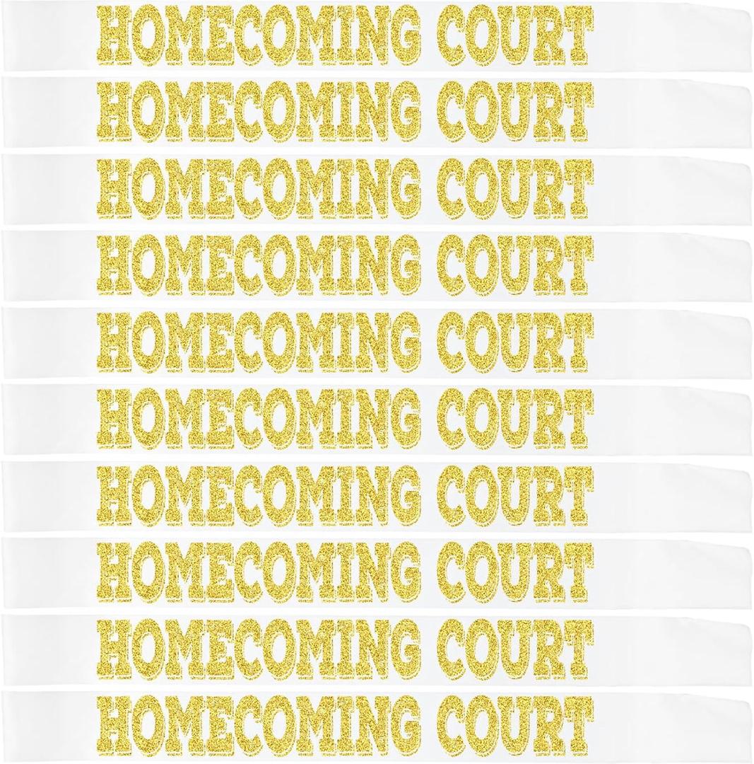 10 Pcs Homecoming Court Sashes with Gold Glitter, White Homecoming Court Sash for Homecoming King and Queen Sashes Cosplay Pageants Homecoming Party Dance Graduation Party Favors