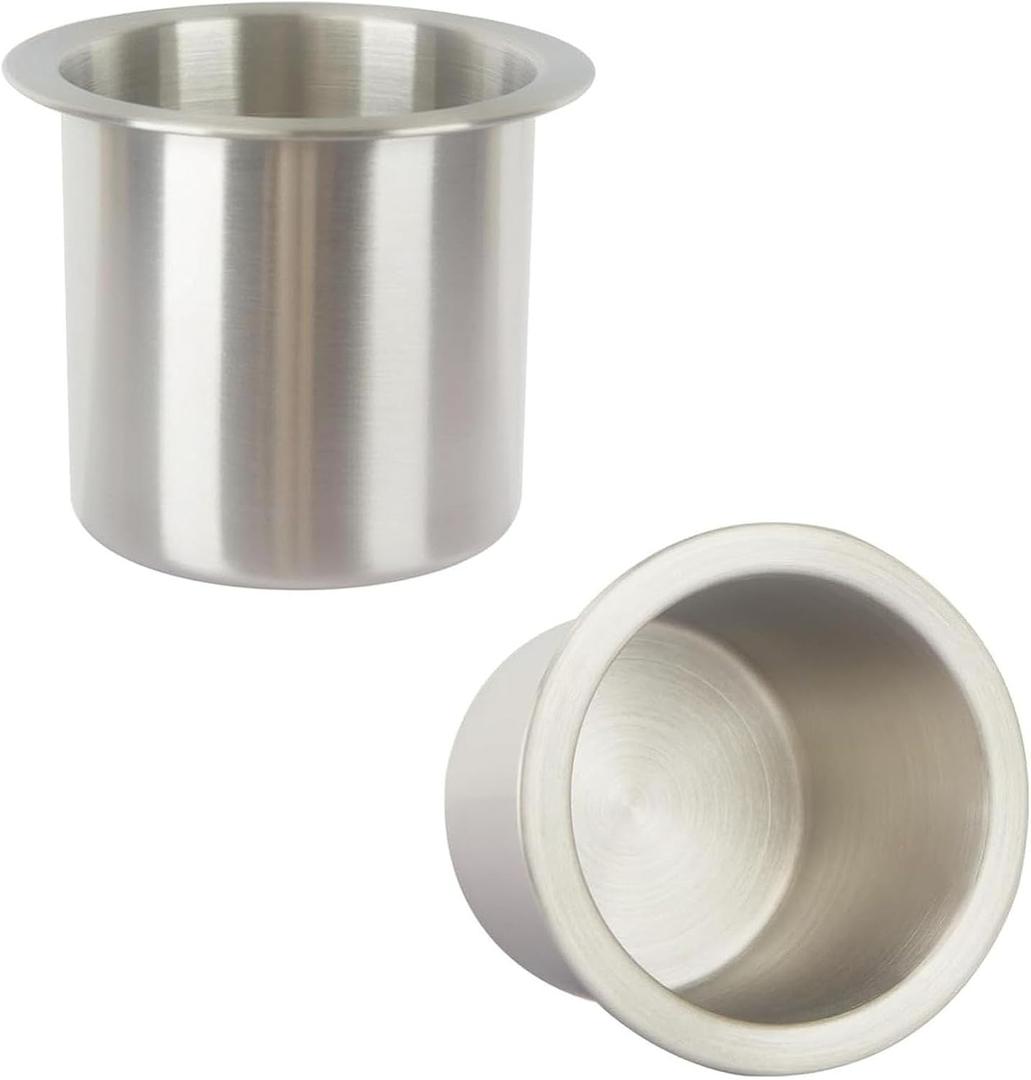 2Pcs Drop-in Cup Holder,304 Stainless Steel Automotive Cup Holders,3.3inch Silver Poker Table Drink Holder Dining Table Cinema Sofa Yacht Boats Cars Touring RV Car Drop-in Drink Cup Holder
