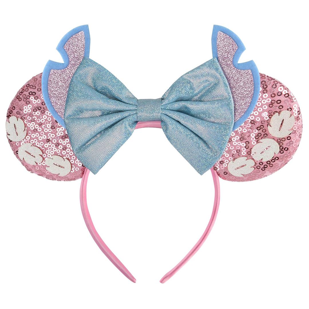 Seamoy Pink Stitch Headband, Minnie Ears, for Women Girls, One Size, Plastic, Nylon, Hairband, Unisex, 1 Count