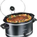 Hamilton Beach Slow Cooker with 3 Cooking Settings, Dishwasher-Safe Stoneware Crock & Glass, 8-Quart Built-In Lid Rest, Black