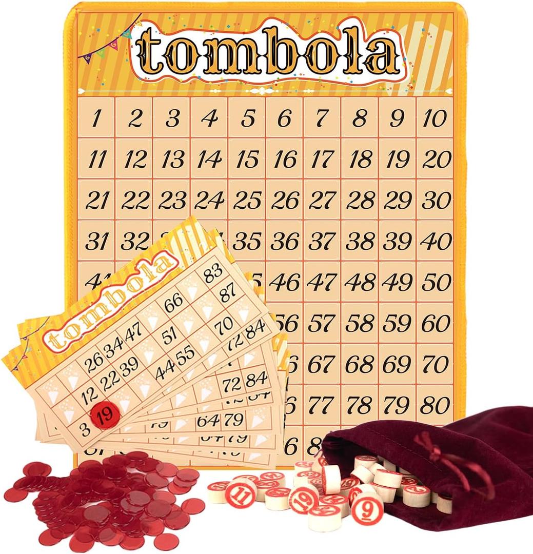 Extguds Tombola Bingo Game,Vintage Tombola Italian Game,Russian Lotto with number1-90 for Lottery, for up to 24 Players